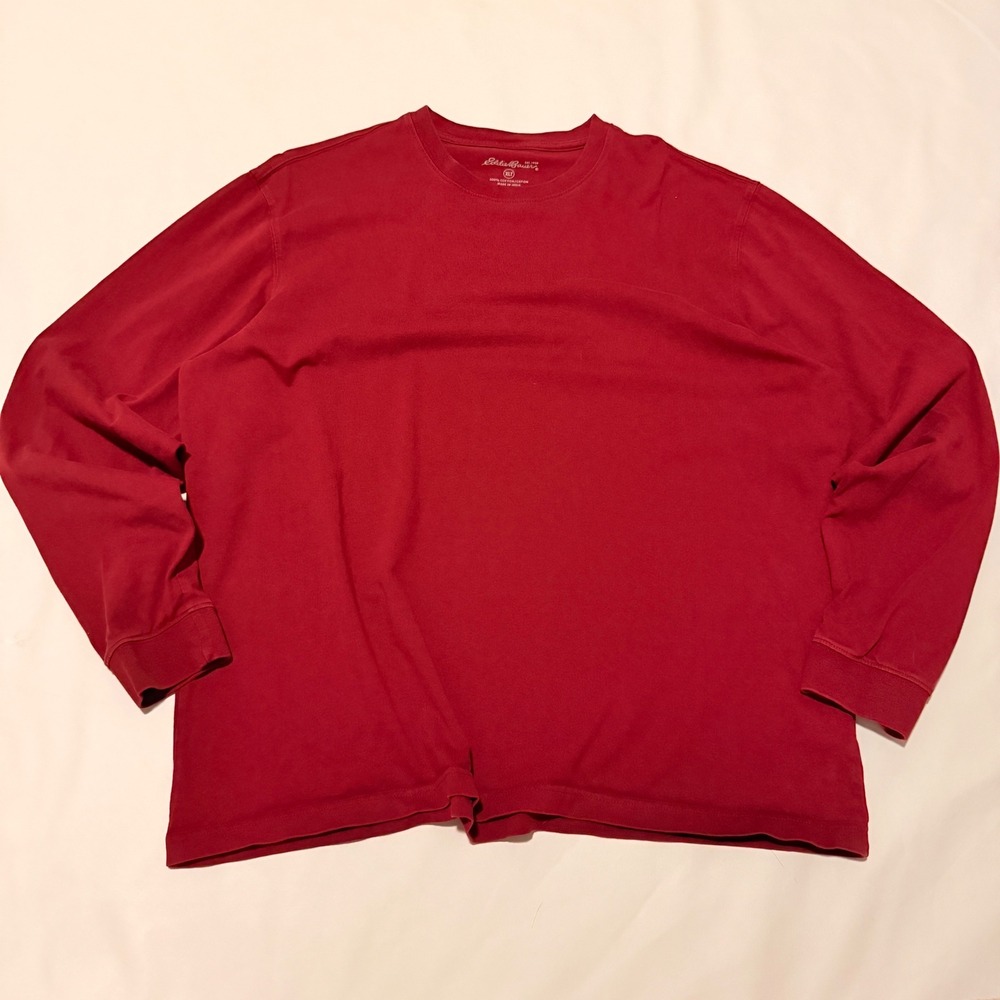 Eddie Bauer Long Sleeve T-Shirt Mens XLT Red Cotton Tall Crewneck Basic Tee